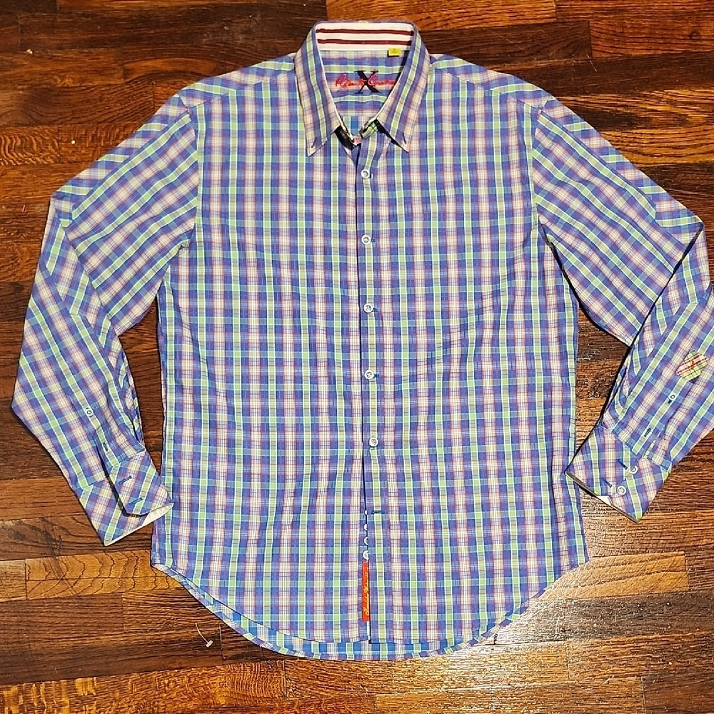 Robert Graham Multicolor Check Print Button Down Shirt Designer Luxury Large
